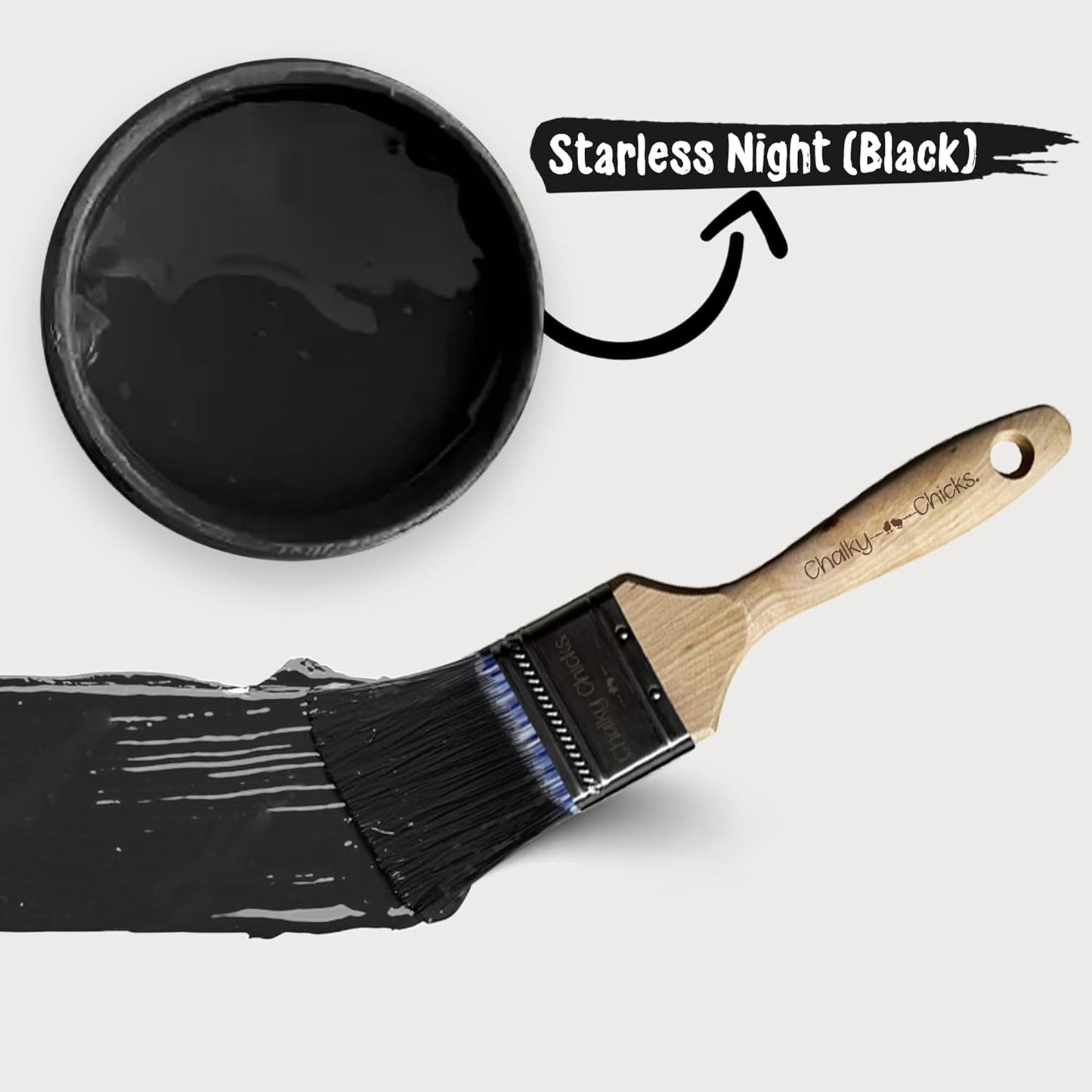 Chalky Chicks All-in-One Chalk Paint for Furniture or Cabinet - 8 Fl Oz - Matte Finish Starless Night Black for Metal, Wood Furniture Paint - No Sanding All-in-One for Home Decor & Crafts, USA Made
