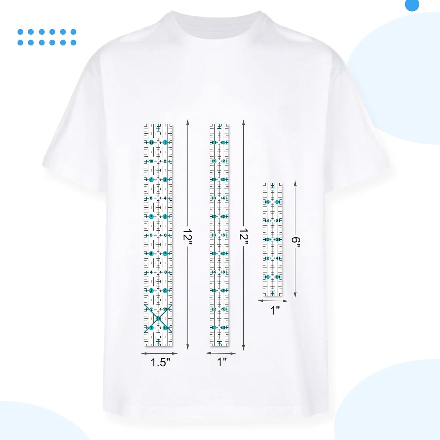 Quilting Ruler, 8 Piece Acrylic Quilting Templates, Sewing Ruler, Fabric Cutting Ruler with Non-Slip Rings, Quilting and Sewing (6"x17", 3"x17", 2"x16", 1.5"x12", 1"x12", 1"x6", 8"x3") (Blue)