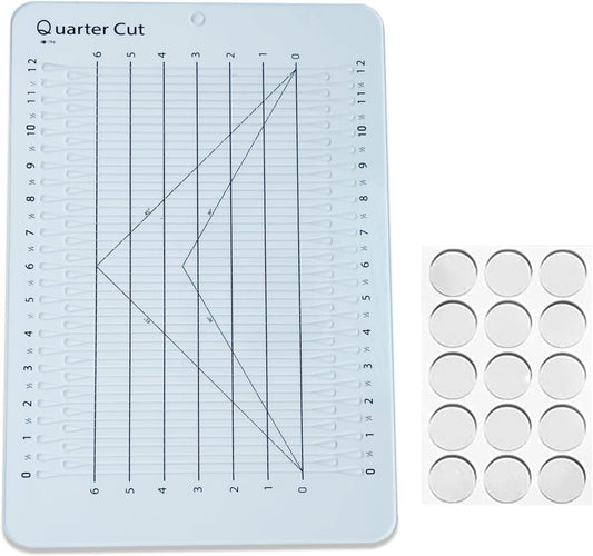 YICBOR Quarter Cut Slotted Ruler Template for Quilting and Sewing Quilt Strip Rulers for Fabric Precise Cutting with 1Pack Nonslip Self Adhesive Silicone Grips
