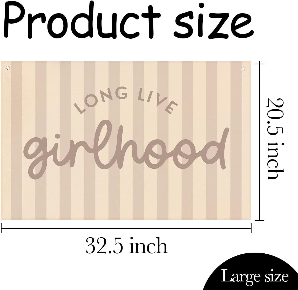 Long Live Girlhood Banner, Playroom Banner, Canvas Wall Hanging Flag Decor for Nursery Playroom Toddler Room, Girl Kids Room Decor Pink