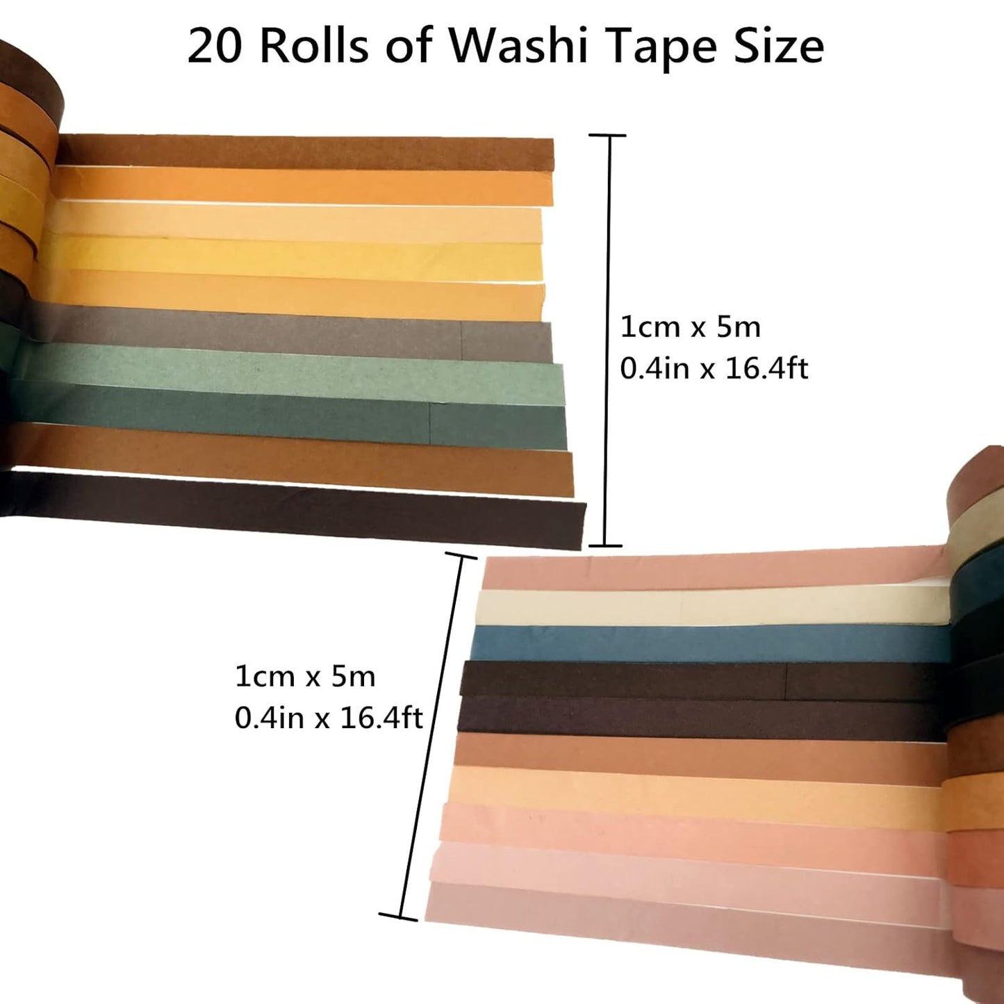 20 Rolls Washi Tape Set,10 mm x 5m Decorative Colored Masking Tapes for Scrapbooking, Bullet Journals, Junk Journal, Planners, DIY Crafts, Gift Wrapping