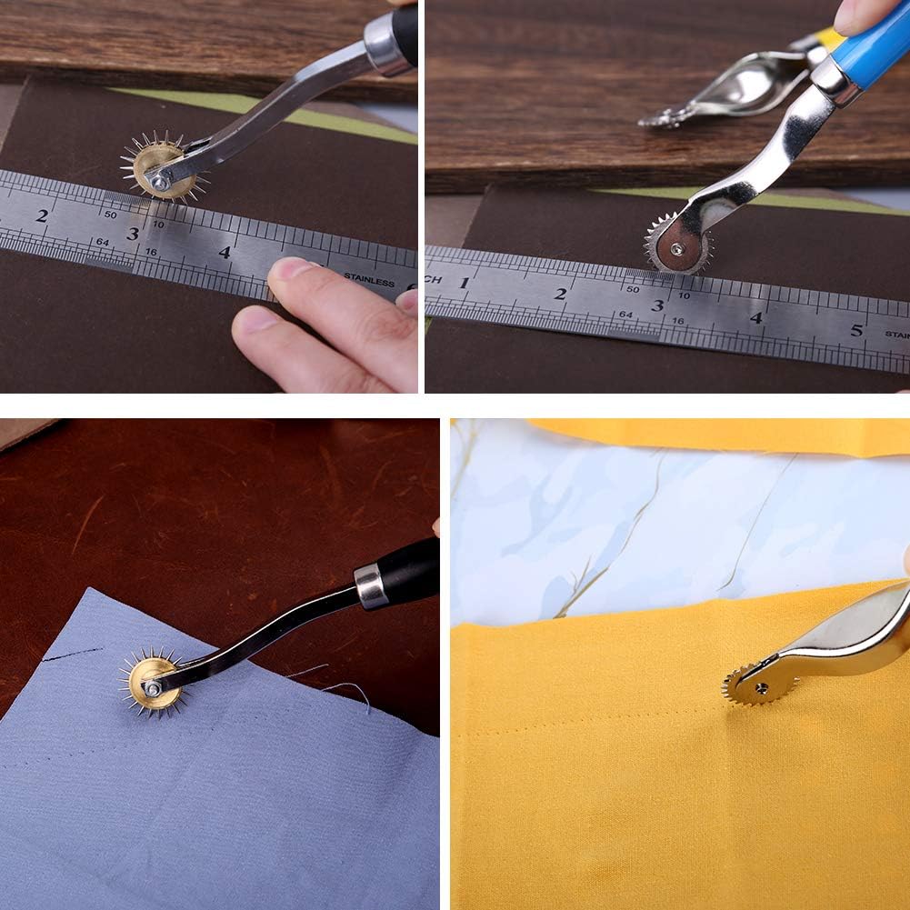 4 Pcs Tracing Wheel Sewing Tool with Packaging Bag, 2 Different Size Needle Point Tracing Wheel, Leather Paper Cloth Sewing Overstitch Wheel Tool