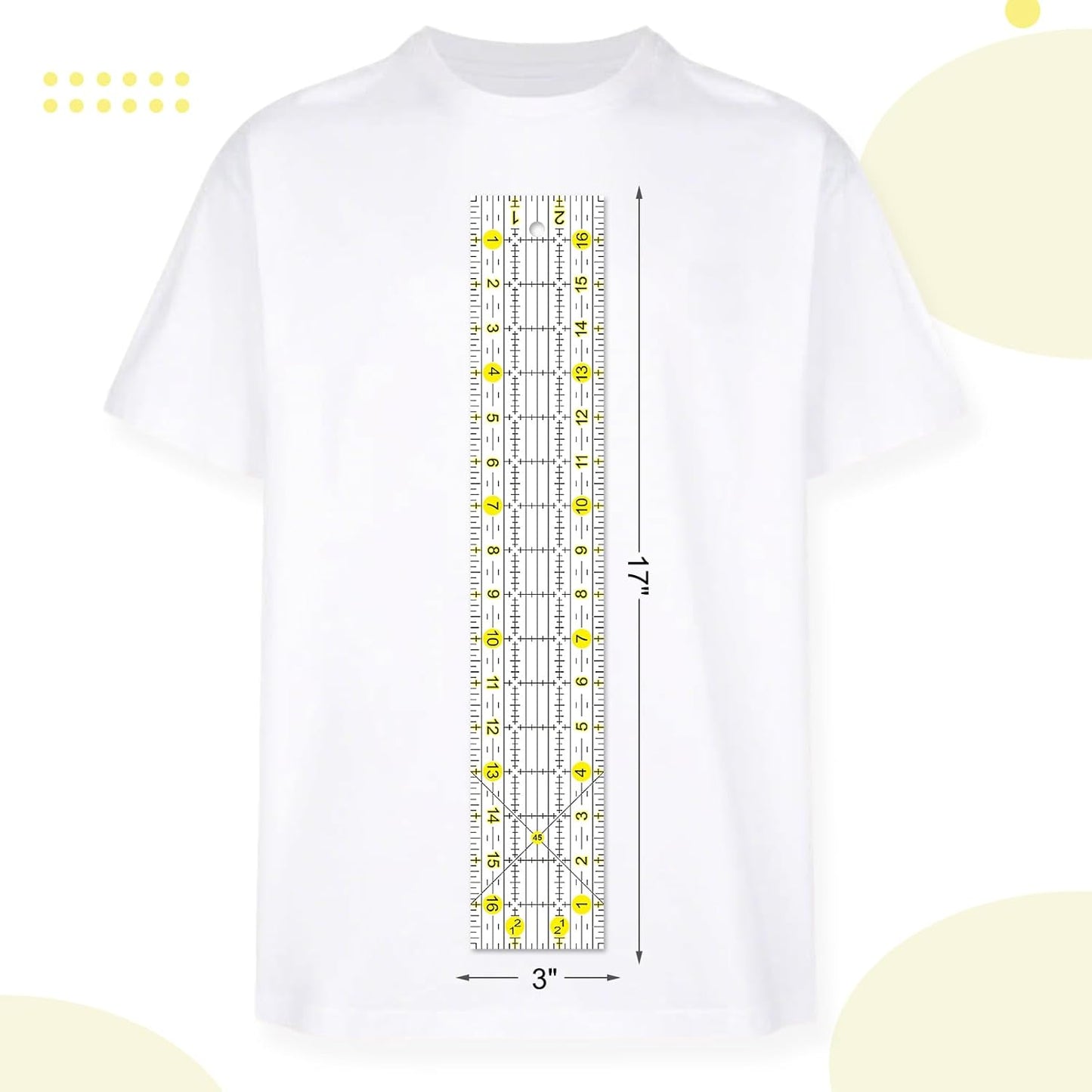 Quilting Ruler, 8 Piece Acrylic Quilting Templates, Sewing Ruler, Fabric Cutting Ruler with Non-Slip Rings, Quilting and Sewing (6"x17", 3"x17", 2"x16", 1.5"x12", 1"x12", 1"x6", 8"x3") (Yellow)