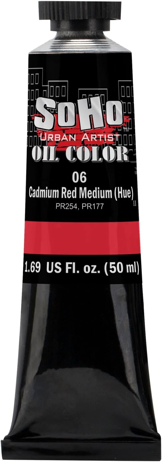 Soho Urban Artist Oil Paint - Cadmium Red Medium Hue, 50 ml Tube - Best Valued Oil Colors for Painting, Excellent Pigment Load