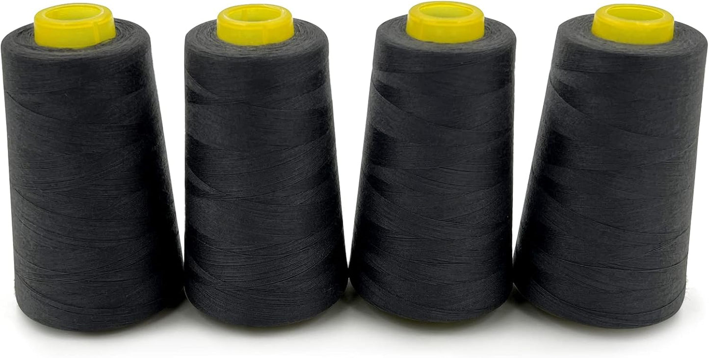 Tortoise 4 Cones of 3000 Yards Each Spool Thread for All Purpose, Quilting, Serger, Overlock Sewing Machines - 100% Polyester - Iron Grey