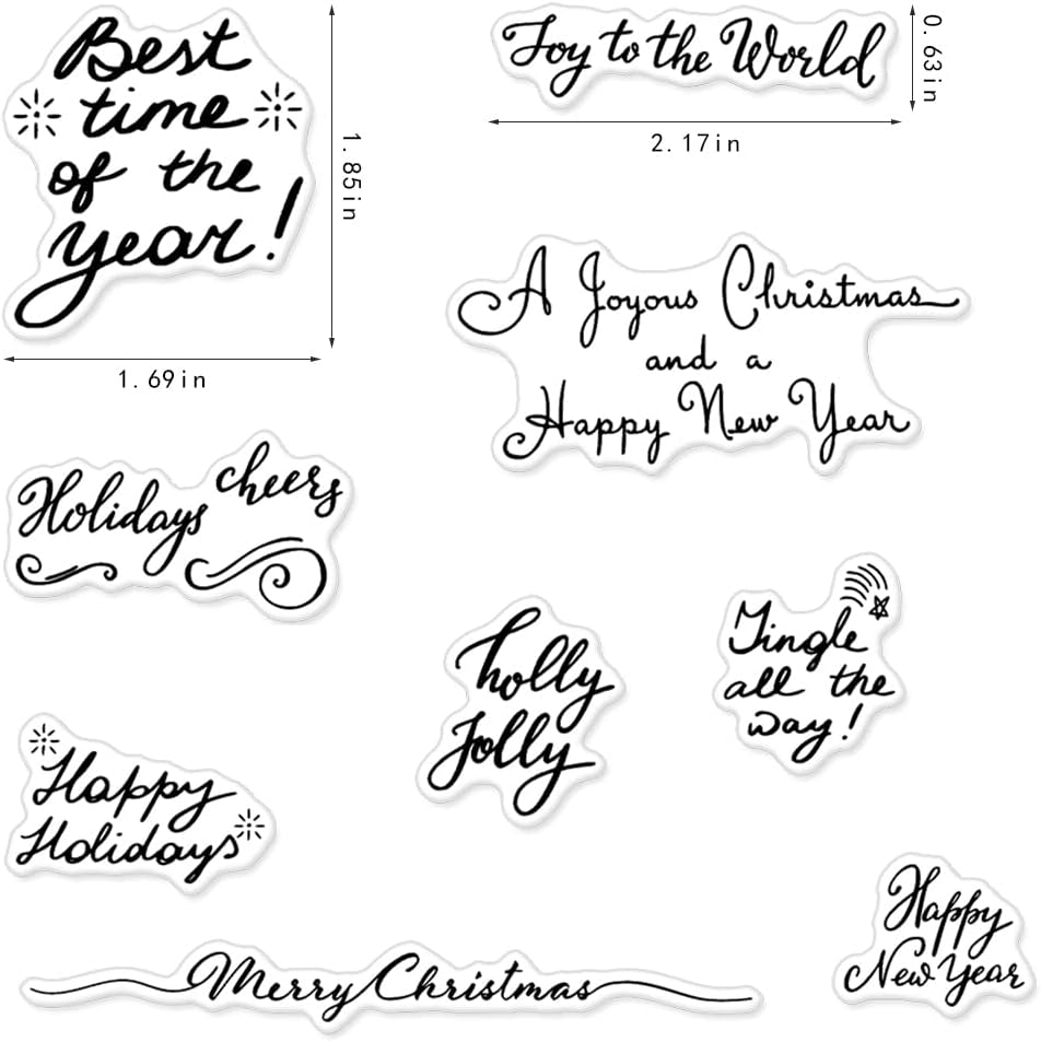 Merry Christmas Clear Stamps for Card Making and Photo Album Decorations, Happy New Year Words Winter Snowflake Frame Clear Rubber Stamps for Card Making Decoration and DIY Scrapbooking