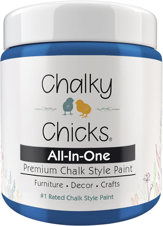 Chalky Chicks All-in-One Chalk Paint for Furniture or Cabinet - 4 Fl Oz - Matte Finish Denim (Navy Blue) for Metal, Wood Furniture Paint - No Sanding All-in-One for Home Decor & Crafts, USA Made