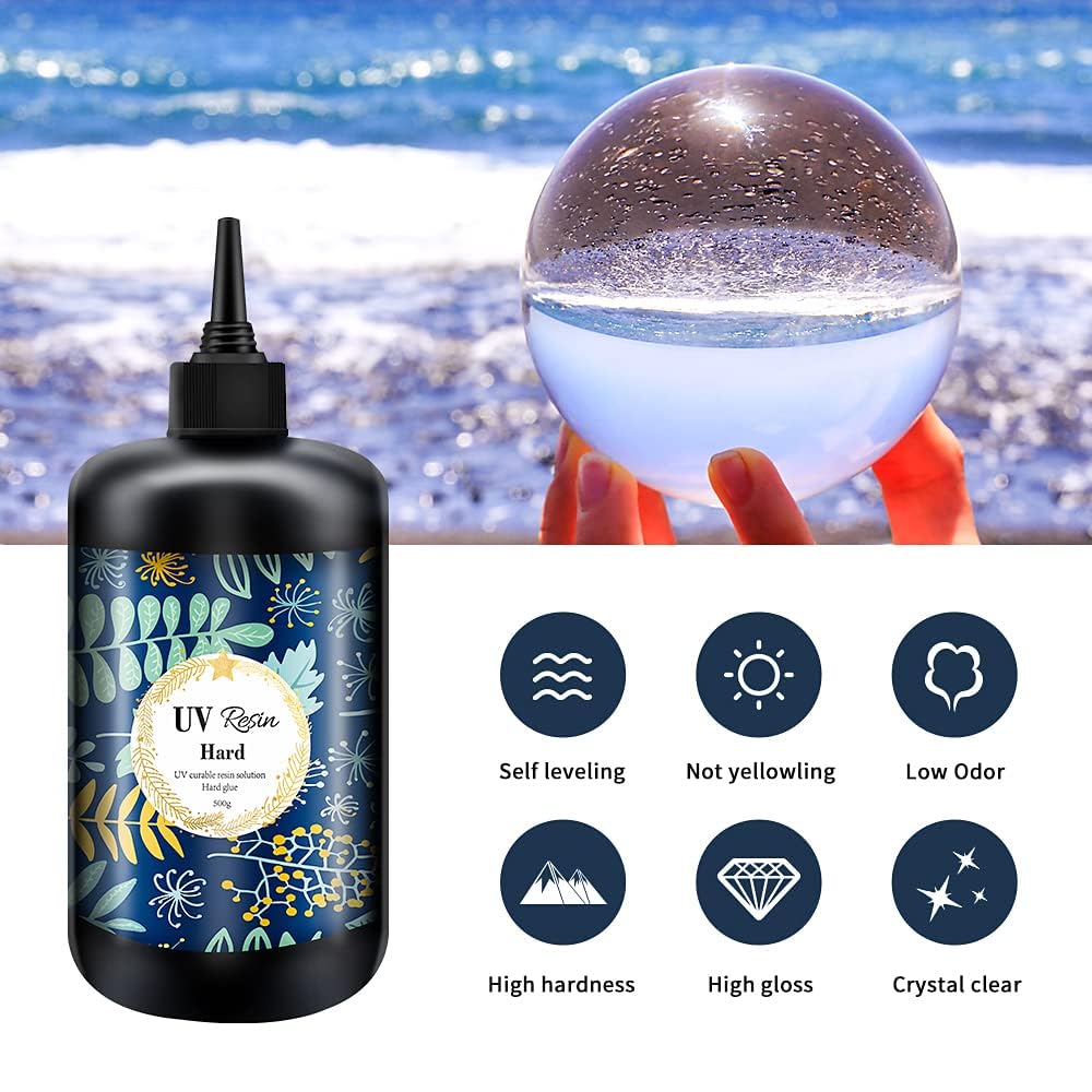 Crystal Clear Hard UV Resin Upgraded Formula Ultraviolet Fast Curing for Jewelry Making Craft Decoration, Hard Transparent Glue Solar Cure Sunlight Activated Resin (1000g)