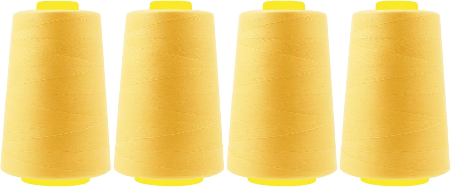 Mandala Crafts 4 Pack of Serger Threads Cones Spools - 40S/2 24000 Yards Polyester Butter Cream Threads for Sergers Machine and Overlock Quilting Sewing Machine