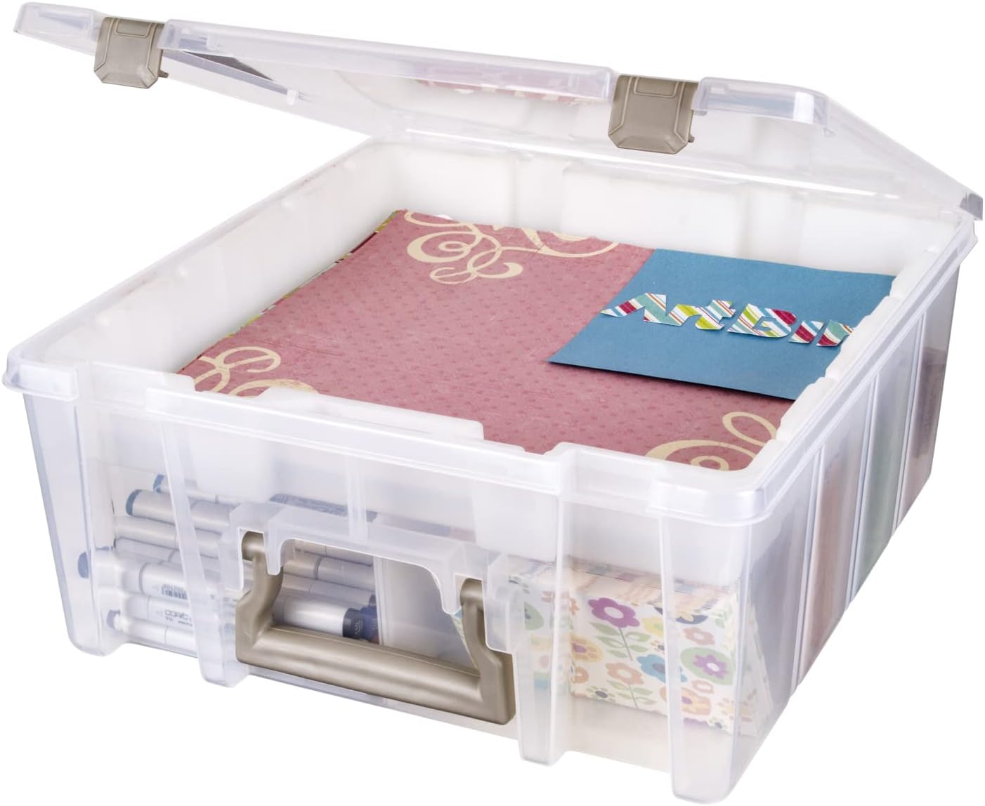 ArtBin 6899AZ Super Satchel Double Deep with Lift-Out Tray Storage Container, Portable Arts & Crafts Organizer with Removable Dividers, Clear