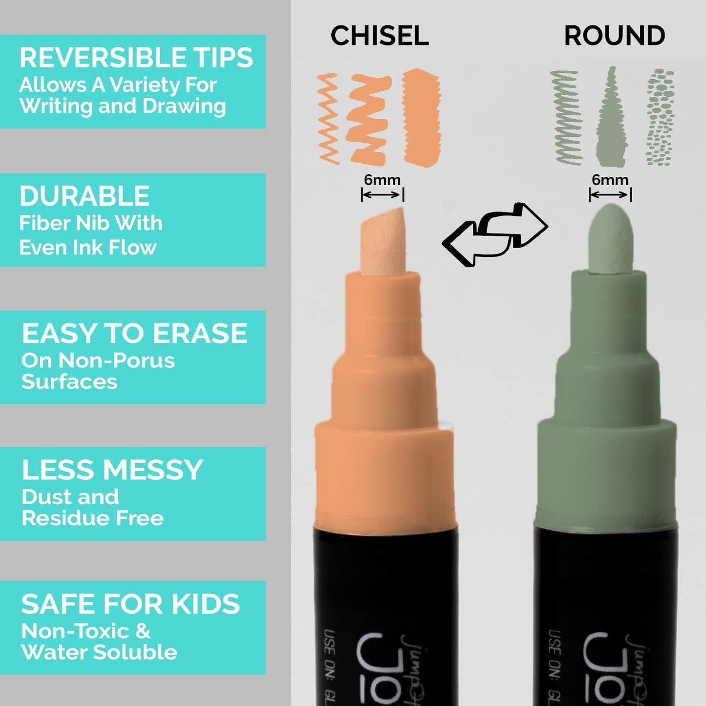 JumpOff Jo – Liquid Chalk Markers – Reversible Chisel and Round Tip – Multi Color (30)