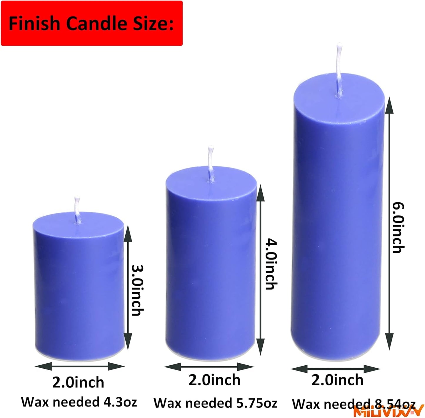 MILIVIXAY 3PCS Pillar Candle Molds - Plastic Cylinder Candle Mold Set for Candle Making-Candle Making Molds-60 Ft. of Wick, 50pcs Wick Stickers, 3pcs Wick Holders and 1pc Iron Wire Included as a Gift.