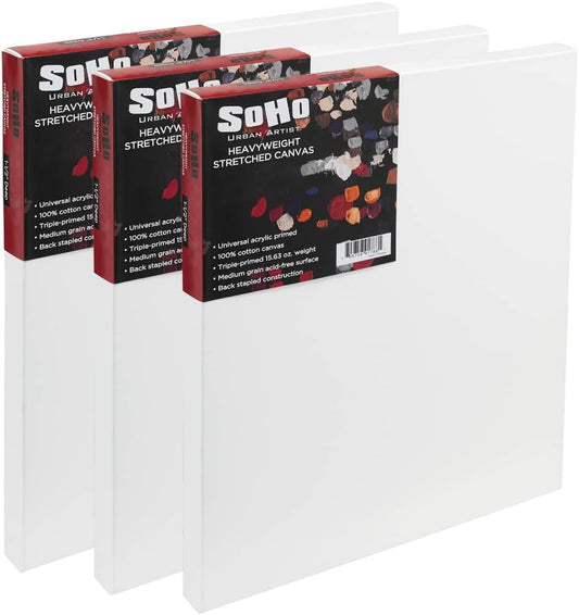 SoHo Urban Artist, 6x12 Heavyweight Stretched Cotton Canvas for Painting - 1.5" Deep- 3 Pack, Triple Primed, 100% Cotton Canvas, Archival, Universal Primed for Oil, Acrylic, Alkyd, Mixed Media