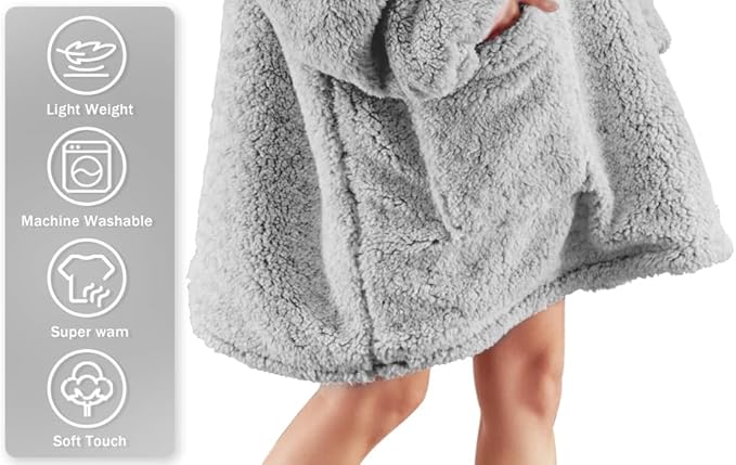 yescool Wearable Blanket Hoodie, Flannel Sherpa Fleece Blanket Sweatshirt for Adults Women Men,One Size Fits All