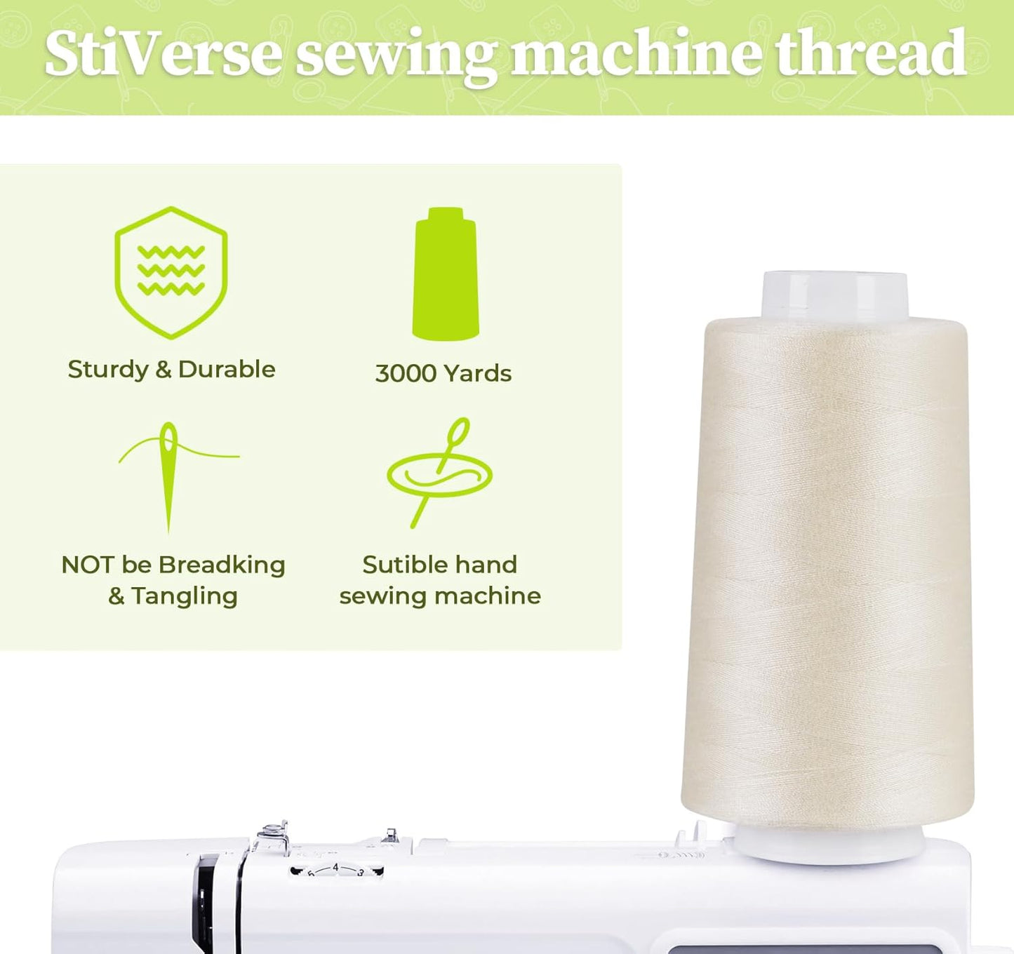 4 Pack Light Beige Thread of 3000 Yards Each, All Purpose Polyester Thread for Sewing, Overlock, Quilting, Piecing