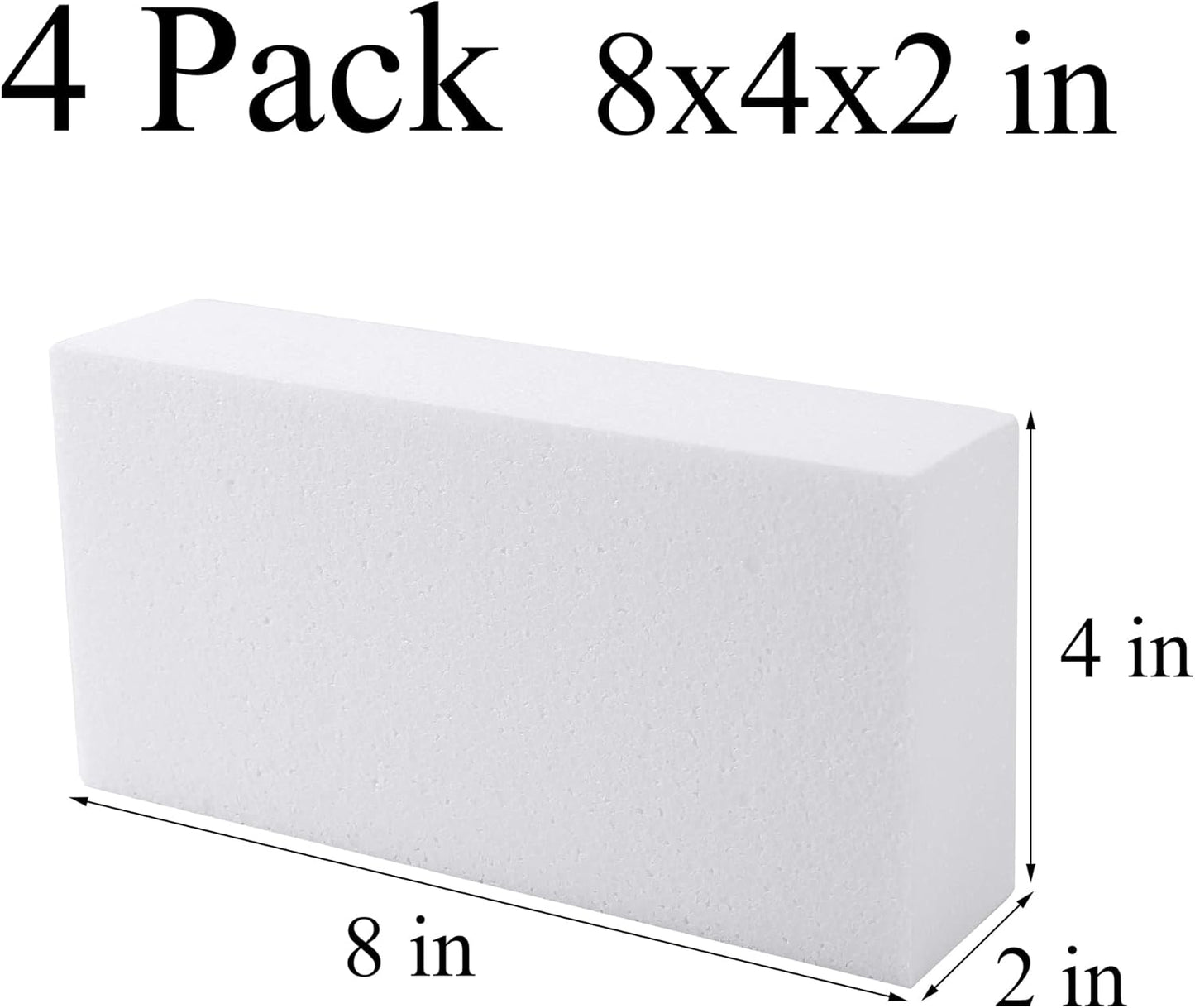 AMZQNART 4 Pack Craft Foam Blocks, 8x4x2 Square Polystyrene Foam Bricks for Art Sculpting, Flower Arrangements, Sculpture, Modeling, School and Home DIY.