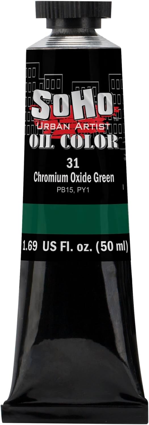 Soho Urban Artist Oil Paint - Chromium Oxide Green, 50 ml Tube - Best Valued Oil Colors for Painting, Excellent Pigment Load