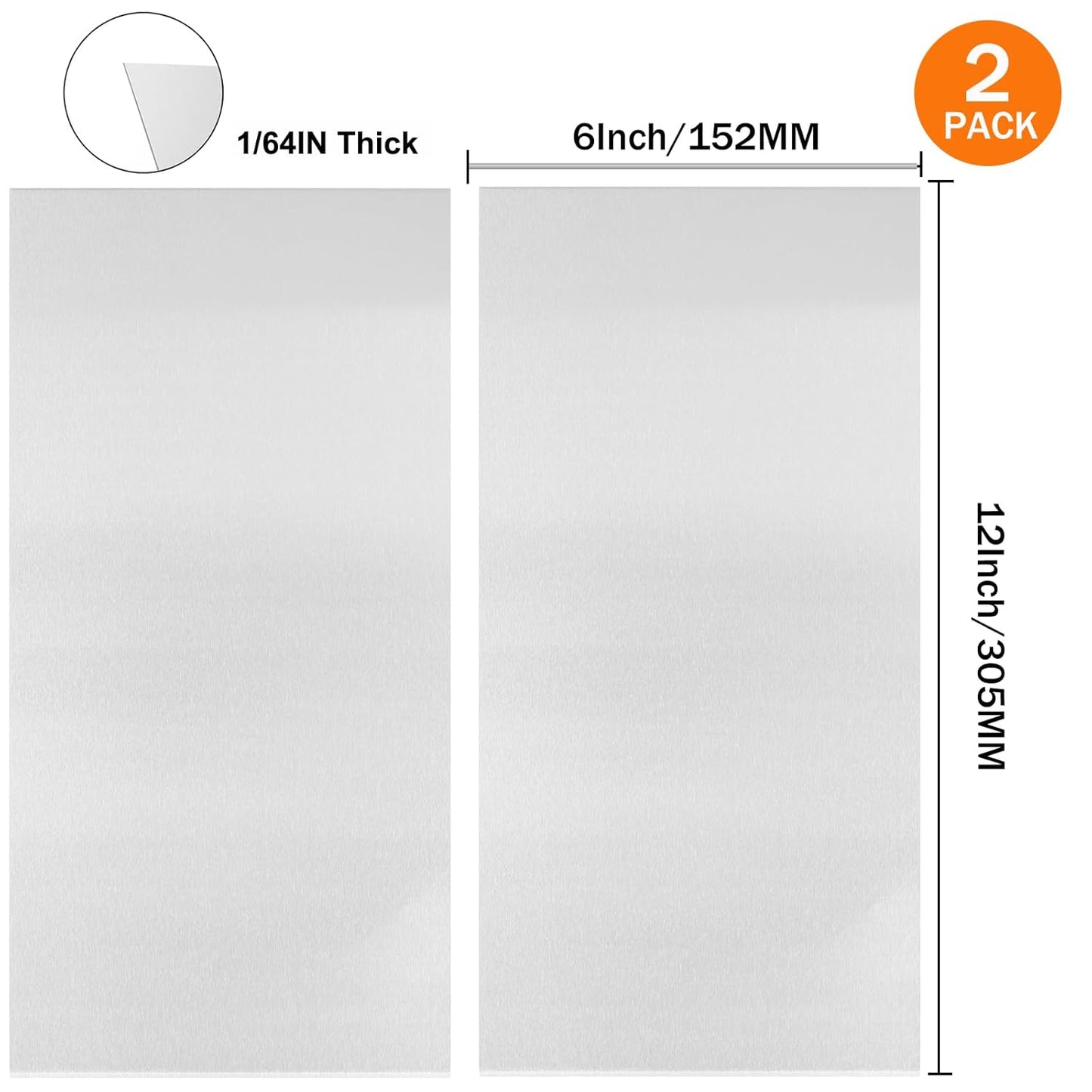 2Pcs 304 Stainless Steel Sheets Metal 6" x 12" x 1/64" (0.02") Inch 304 Stainless Steel Plates 0.50MM Stainless Steel Shim Stock Plates Metal Sheets for Crafting, DIY, Stovetop, Snow Frosted Surface