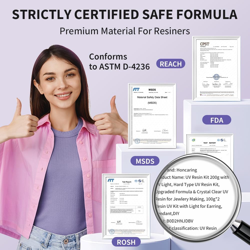 UV Resin 400g, Hard Type Clear Beginner-Friendly Kit, Upgraded Formula & Crystal Clear for Jewlery Making, 100g*4 Resin UV Kit with for Earring, Pendant, DIY