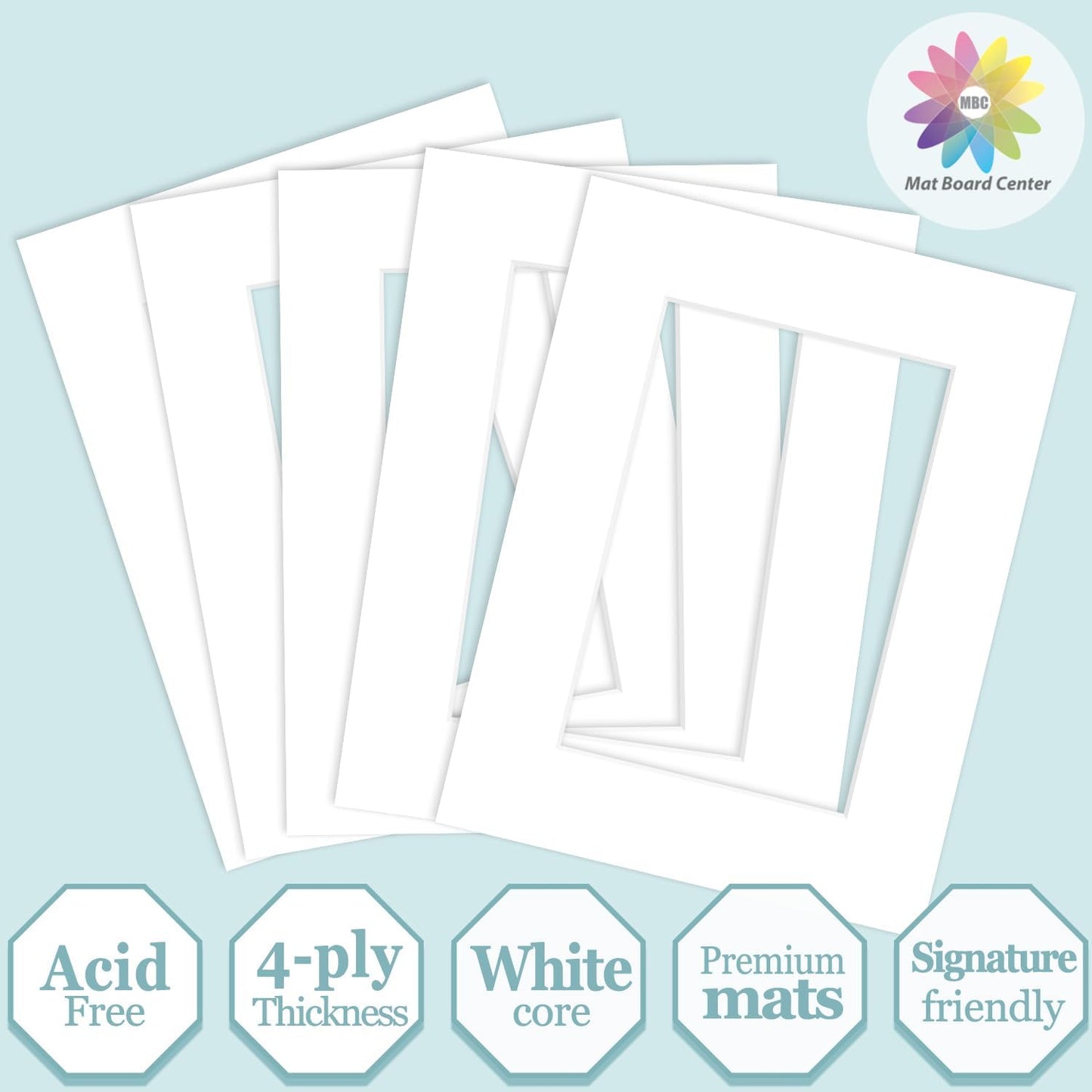MBC Mat Board Center, 5 Pack 6x8 for 4x6 White Picture Mats Frame Mattes, Bevel Cut, Acid Free, 4-ply Thickness