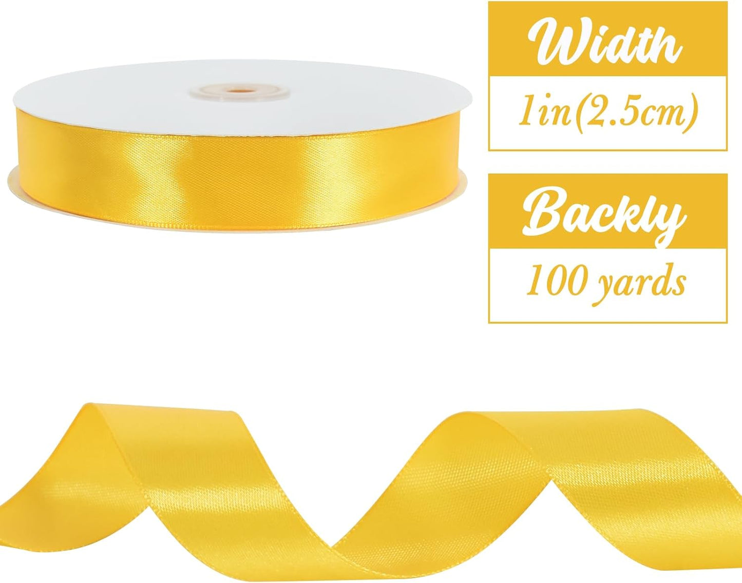 TONIFUL 1 Inch x 100yds Yellow Satin Ribbon, Thin Solid Color Satin Ribbon for Gift Wrapping, Crafts, Hair Bows Making, Wedding Party Decoration, Invitation Cards, Floral Bouquets, Christmas