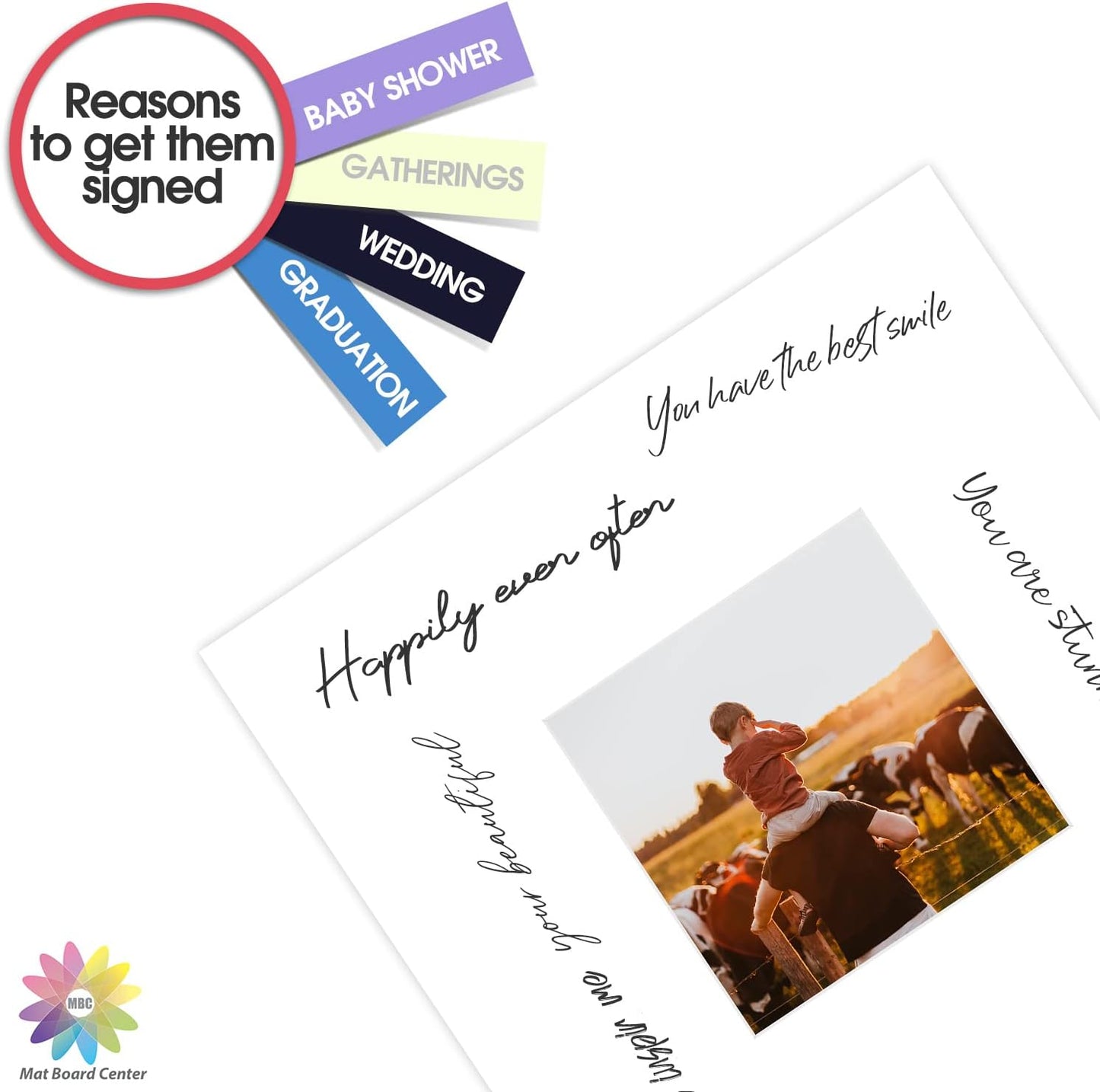 Mat Board Center, Pack of 20, 8x8 for 4x4 White Photo Picture Mats - Acid Free, 4-ply Thickness, White Core - for Pictures, Photos, Framing