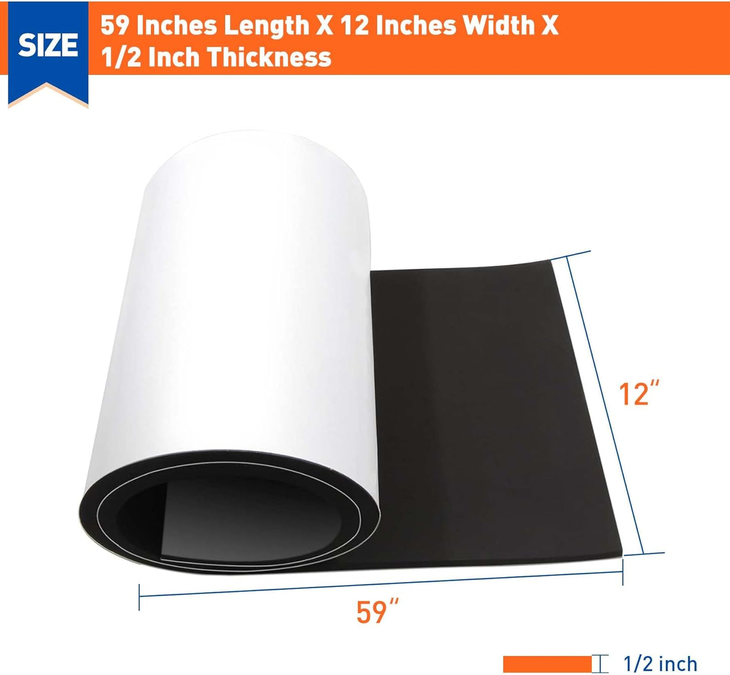 MAGZO Backed Adhesive Foam Padding 1/2" Thick x 12" W x 59" L, Black Neoprene Sheets, Closed Cell Foam Sheet Roll