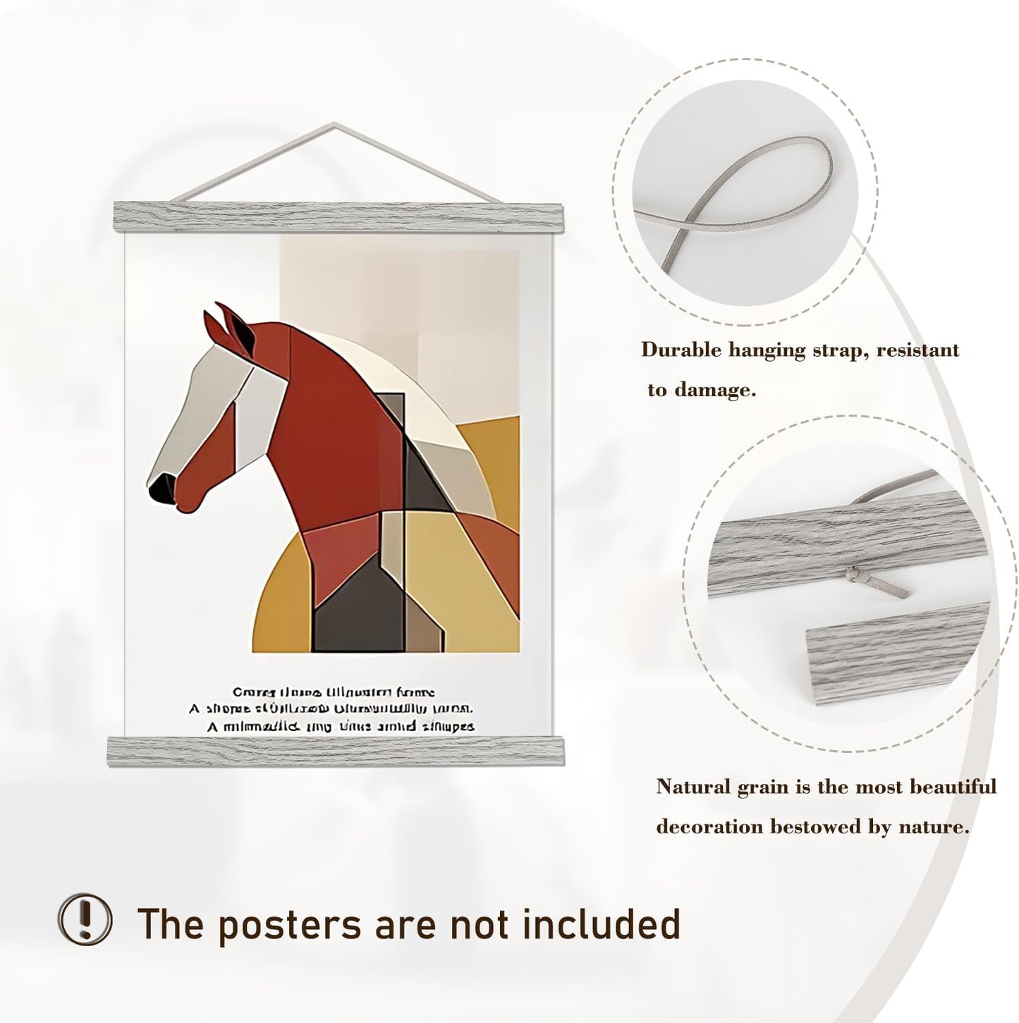 Artmag Magnetic Poster Hanger Frame, 34x22 34x23 34x48 Light Wood Wooden Magnet Canvas Artwork Print Poster Hangers Frames Hanging Kit (Grey, 34")