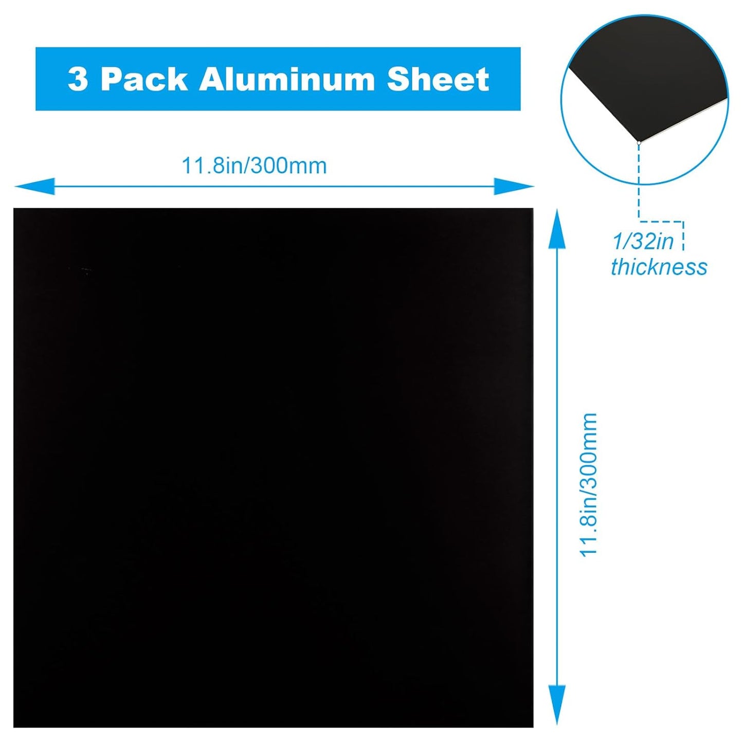 3 Pack 5052 Aluminum Sheet Metal 12 x 12 x 1/32 (0.04”) Inch Black Anodized Aluminum Sheet 1MM Thin Aluminum Plates Engraving Blanks for Laser Engraving, Crafting, Decoration