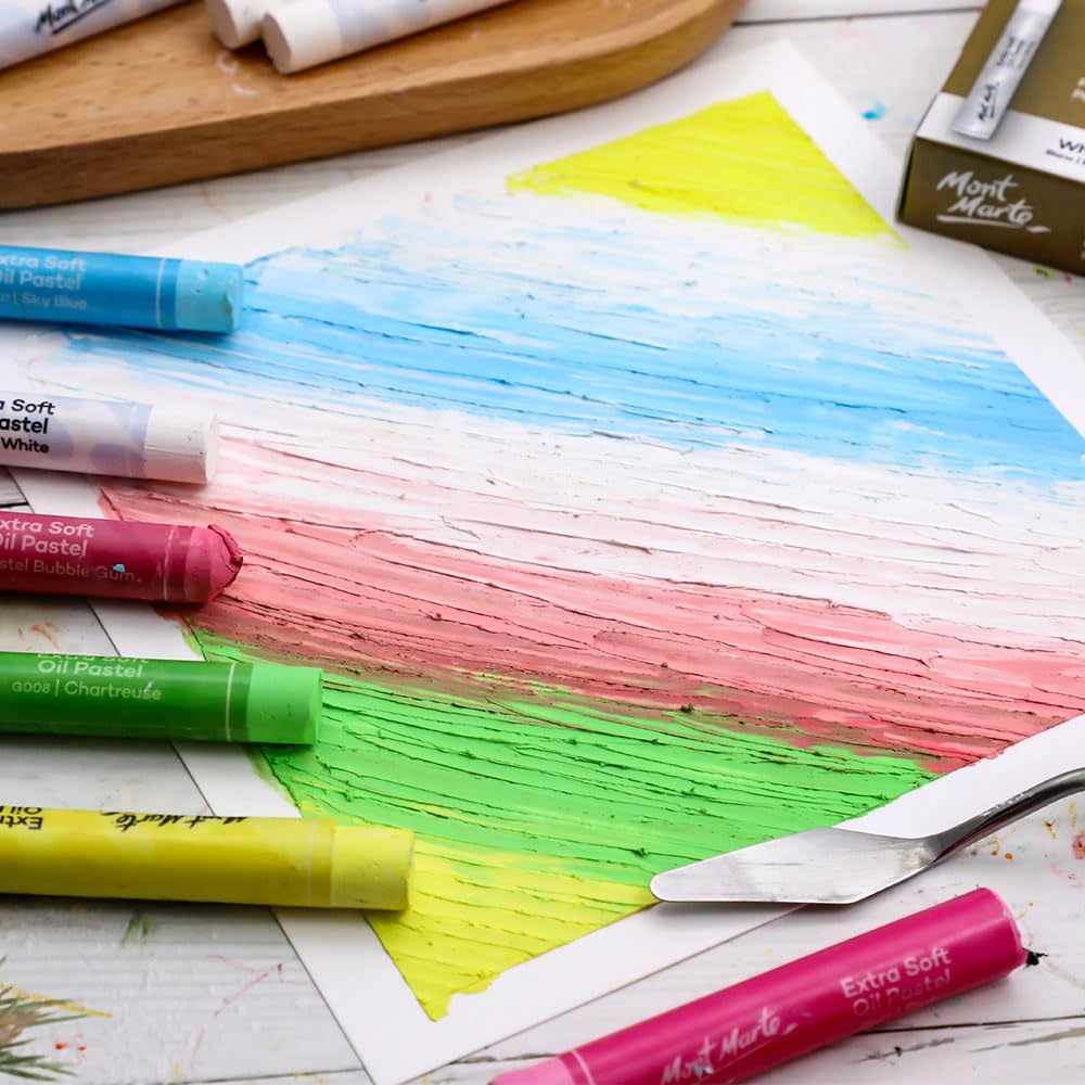 Mont Marte Extra Soft Oil Pastels White Premium 6pc, 2PACK, Assorted Natural Oil Pastel Colors, Vibrant, Buttery, Versatile Art Pastels for Blending, layering & Shading, Coloring and Sketching