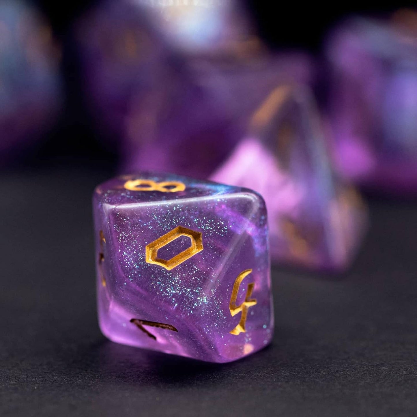 7-Die DND Dice Set Polyhedral Dice Set with a Leather Dice Bag, D&D Dice Set for Dungeons and Dragons, RPG Table Games (Purple/G)