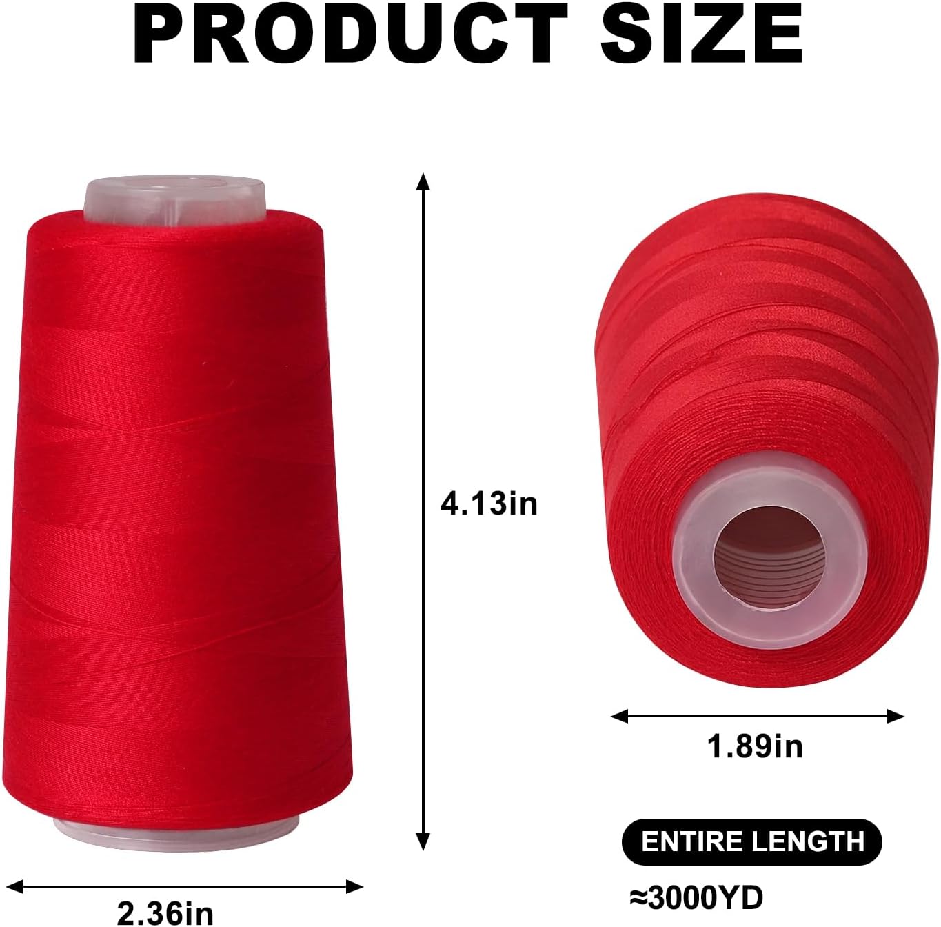 Sewing Thread Cone Set, 3 Pack Serger Thread, 3000 Yards Each, All Purpose Thread for Sewing, Quilting, Machines, Overlock, Merrow & Hand Embroidery (Red*3)