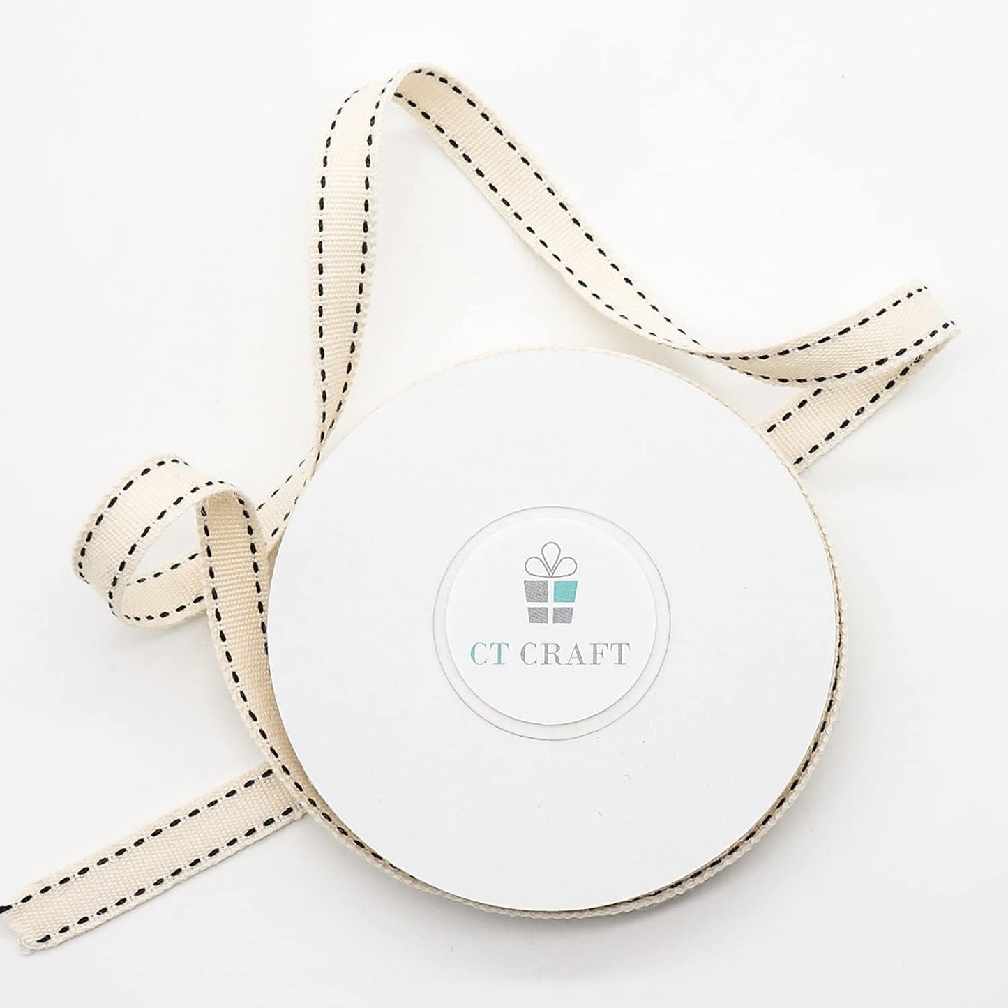 CT CRAFT LLC Ivory Cotton Black Stitched Ribbon 3/8" x 10 Yards for Home Décor Gift Present Wrapping DIY Crafts Birthday Wedding Bouquet Christmas