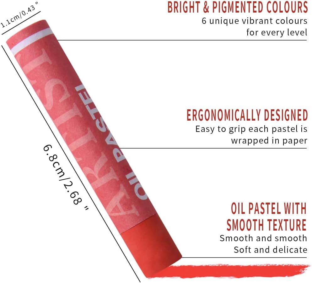 Mifuner Soft Oil Pastels Set (6 Sticks,6 Colors),Colors Heavy Oil Pastels Vibrant and Creamy,Pastel Art Supplies for Artists,Gallery Oil Painting Stick,Beginners,Adult Art Drawing Red