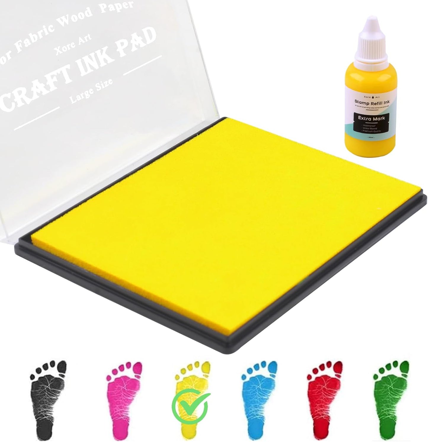 5"x4'' Large Ink Pad Washable Stamp Ink Pad for Baby Footprint Handprint with 30ml Premium Refill Ink (Yellow)