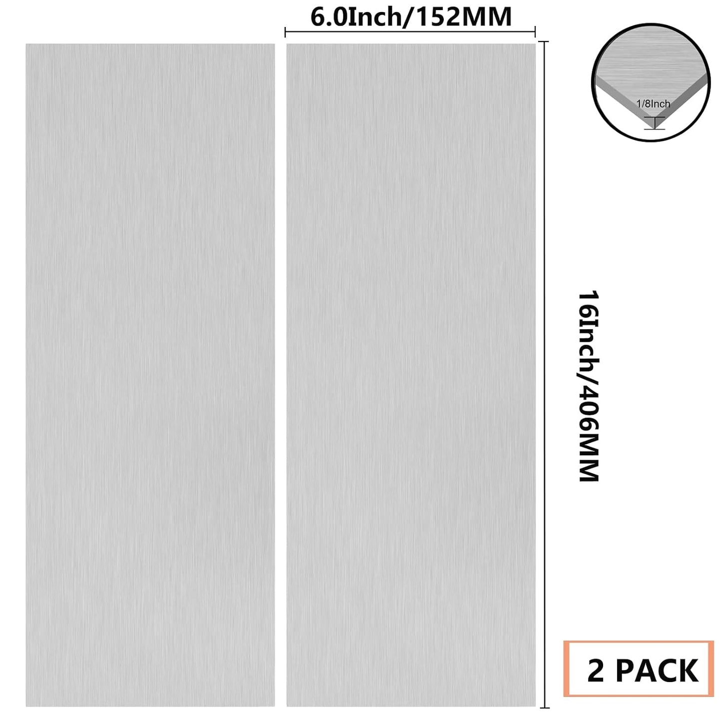 2Pack 6061 T651 Aluminum Sheet Metal 6 x 16 x 1/8 (0.125”) Inch Flat Plain Aluminum Plate Covered with Protective Film, Heat Treatable Rectangle 3MM Aluminum Metal Plate for Industrial, Crafting