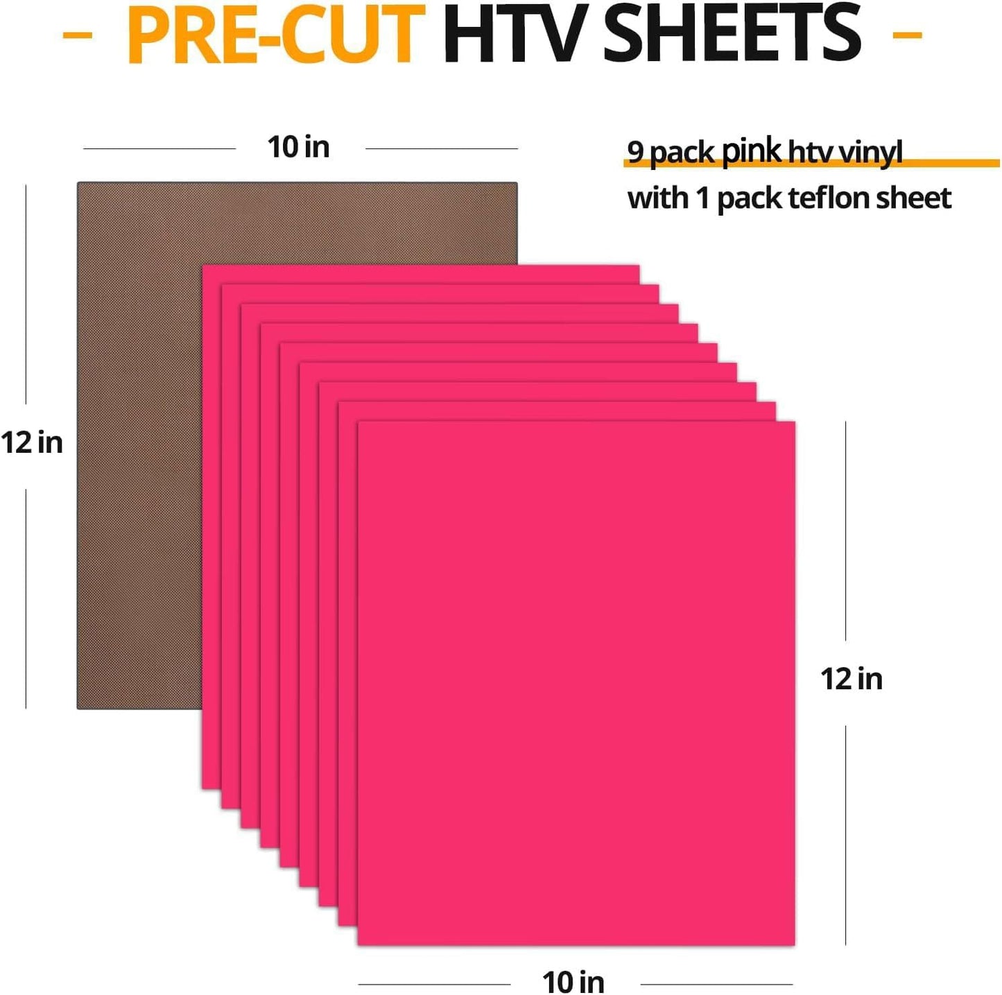 HTVRONT Pink Heat Transfer Vinyl Bundle - 10 Pack 12" x 10" HTV Vinyl for T-Shirt, Neon Pink Iron on Vinyl for All Cutting Machine or Heat Press Machine