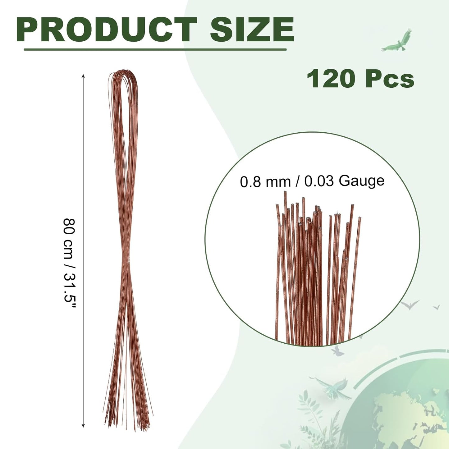 PATIKIL 32 Inch 22 Gauge Floral Stem Wire, 3 Pack/120 Pieces Bouquet Stem Paper Wrapped for DIY Crafts Flower Arrangements, Coffee