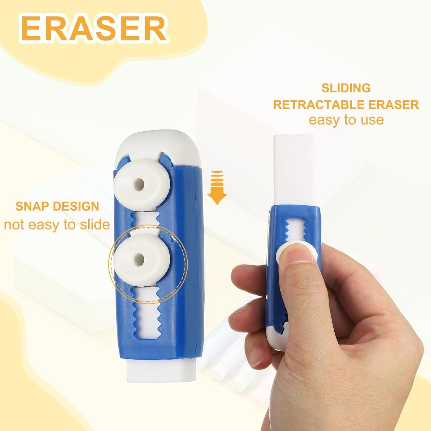 PATIKIL 4 Pack Erasers, Sliding Retractable Eraser Push Pull Cute Pencil Erasers Soft Large Easy to Clean with Plastic Sleeve for Sketching Drawing Artists Teacher Pencils, Blue White