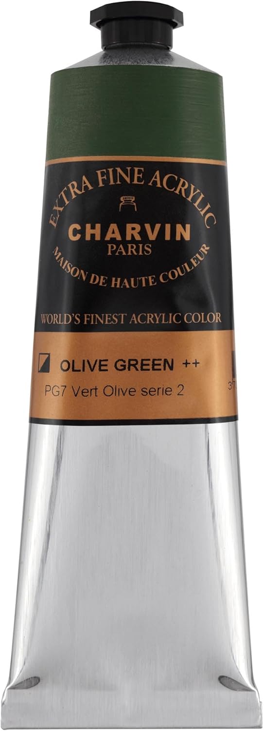 Charvin Extra Fine Professional Artist Acrylic Paint Colors, Nature Themed Hues, 150ml Olive Green