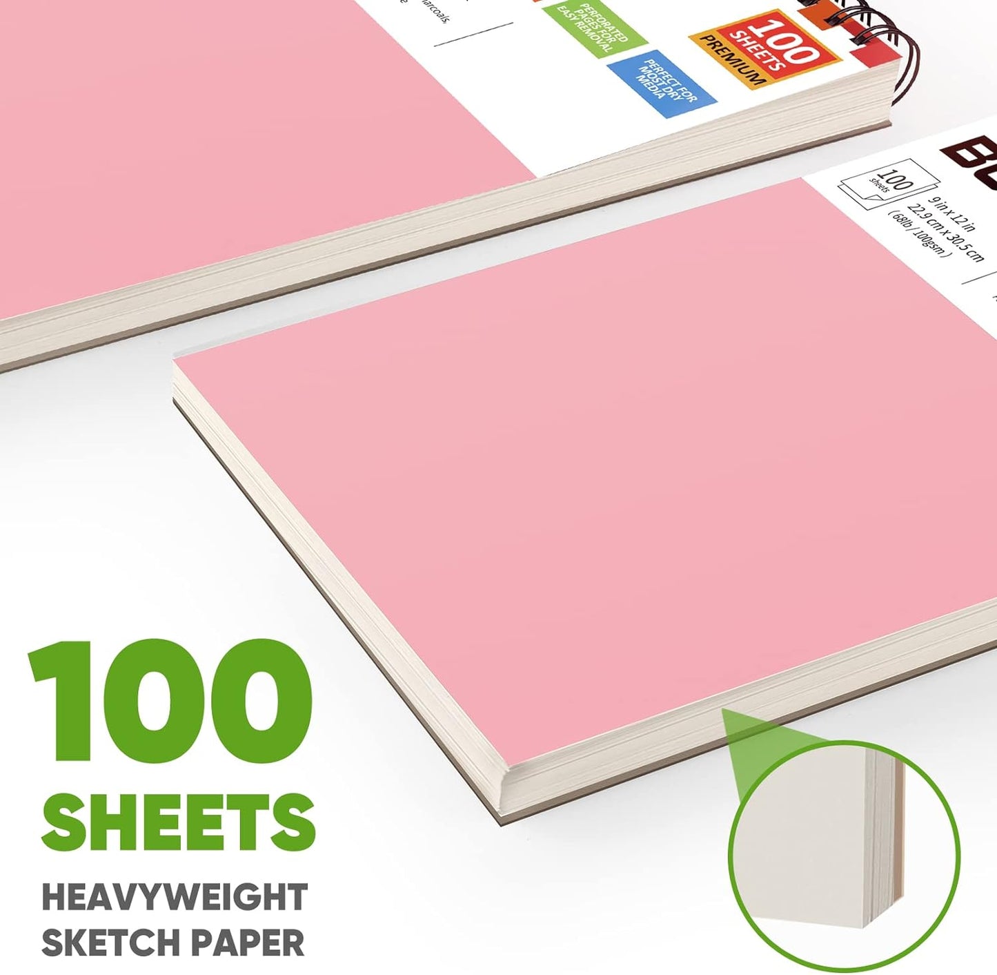 Art Supply Set - Sketching & Drawing Kit, Sketchbook Art Paper for Beginner Artists, Soucolor 9" x 12" Sketch Book, 2-Pack 100 Sheets Spiral Bound Sketchbook, Acid Free