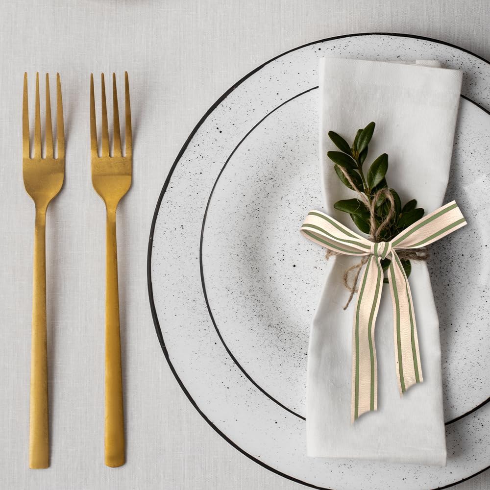 10 Yards × 3/5 Inch Green Natural Cotton Ribbon, Double Sided Webbing Straps Ribbons, Birthday Wedding Valentines Ribbons for Crafting, DIY Sewing, Gift Wrapping