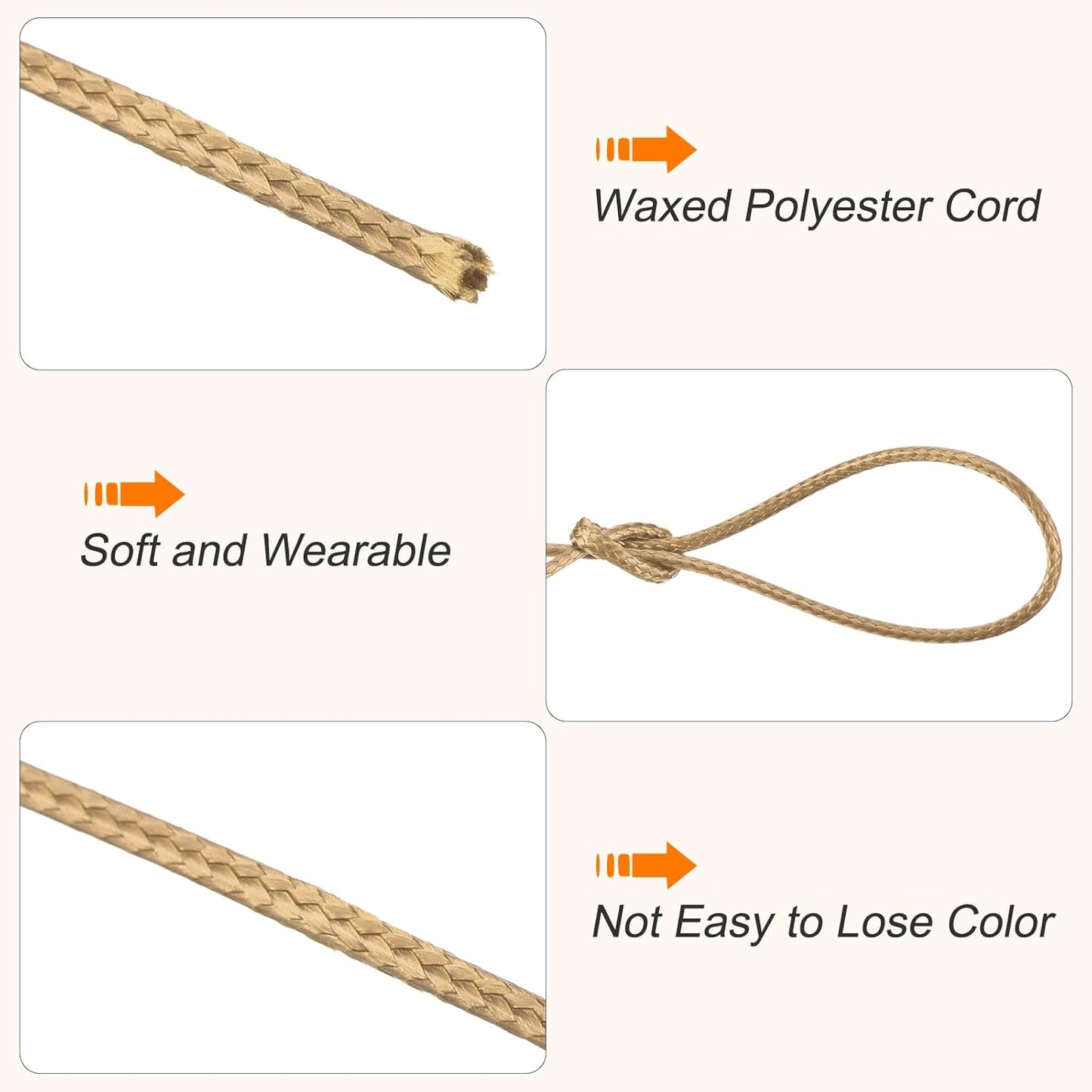 MECCANIXITY Waxed Cord 1.5mm Waxed Polyester Cord 175 Yard Wax String for Bracelet Making,Necklaces, Beading,Jewelry Making and DIY Crafts(Khaki), 0.06 inch-Dia