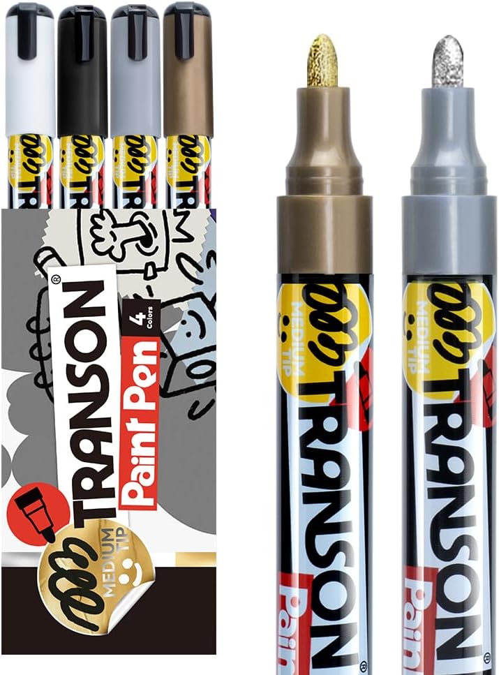 TRANSON 4 Colors Permanent Paint Markers for Fabric Rock Craft Diy Painting Medium Tip Oil Based Waterproof