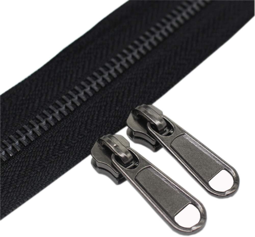 YaHoGa #5 Metal Zippers by The Yard Bulk 4 Yards + 10 pcs Sliders for Bags DIY Sewing Tailor Crafts (Black Nickel Teeth)