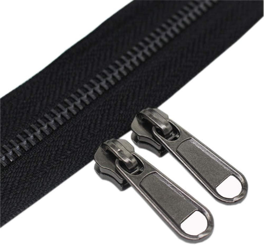 YaHoGa #5 Metal Zippers by The Yard Bulk 4 Yards + 10 pcs Sliders for Bags DIY Sewing Tailor Crafts (Black Nickel Teeth)