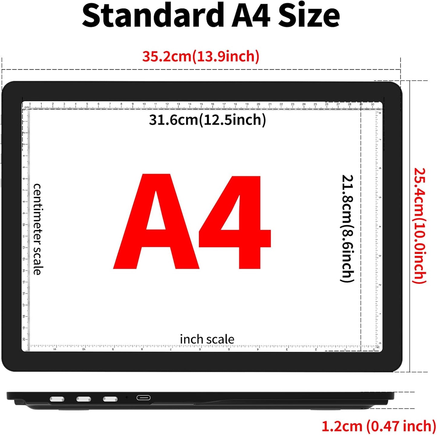 TOHETO Rechargeable A4 Light Board with Stand, Super Bright Magnetic Light Pad with Side Buttons, Wireless Light Box for Tracing and Drawing, Cordless LED Light Table for Diamond Painting, Sketching