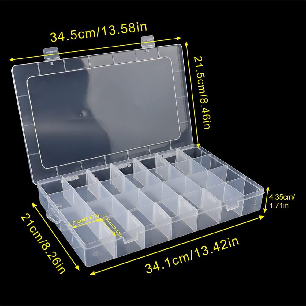 3Pack 28 Compartment Organizer Box with Parkical Adjustable Dividers, 28 Grids Plastic Storage Container for Jewelry, Craft DIY, Bead Organizer, Sewing, Dip Powder, Hair Accessories