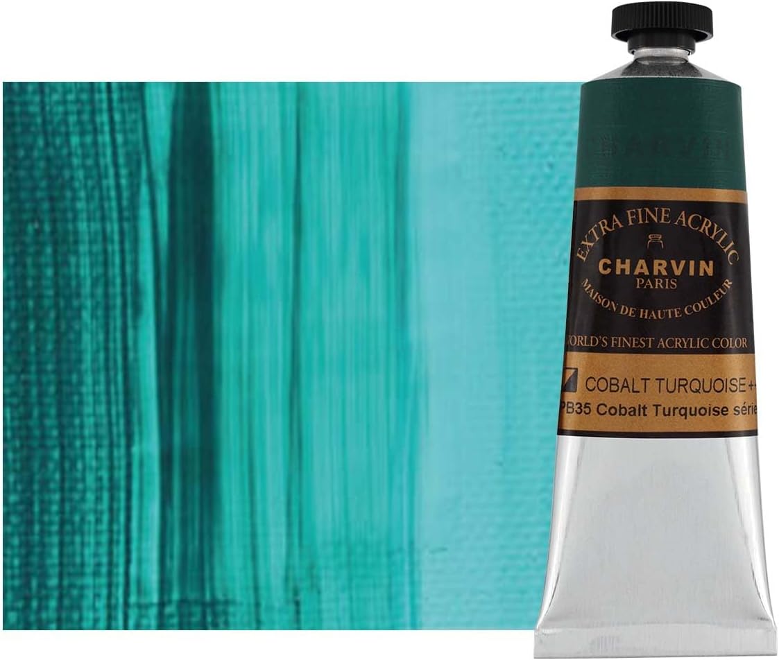 Charvin Extra Fine Professional Acrylic Paint - Cobalt Turquoise, 60ml Tube, Triple-Milled, Lightfast Pigments, Open Stock Artist Acrylic Paints in Nature-Inspired Hues