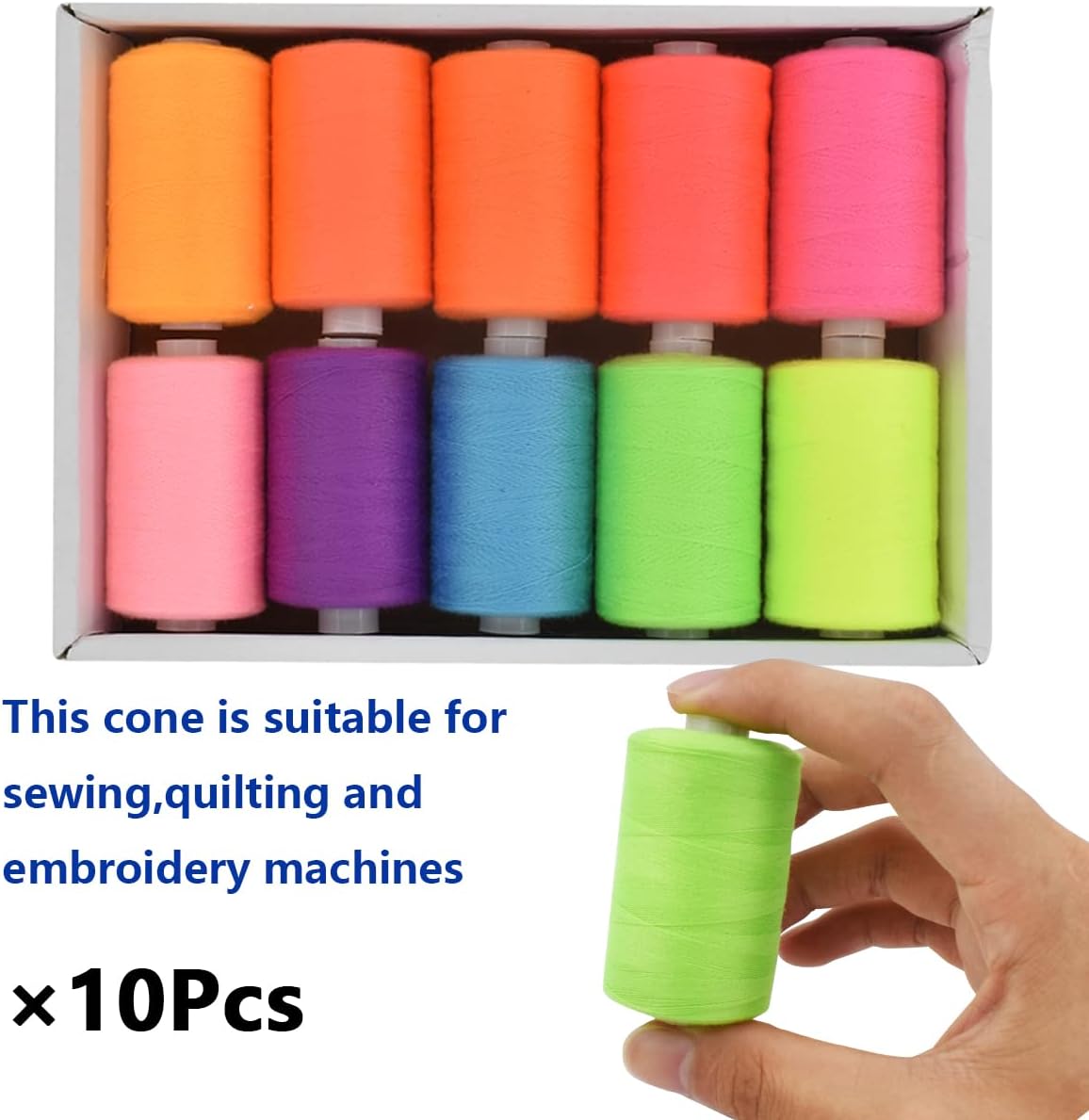 Sewing Thread 10 Color Sewing Industrial Purpose 1000 Yards Per Spool 40S/2 Polyester for DIY Sewing Machine,Embroidery Machine,Hand Sewing (Bright Color Mixing)